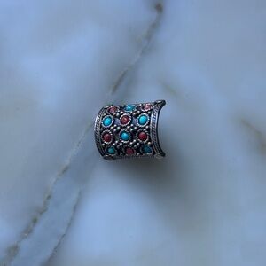 Sterling Silver Ring with Red and Blue Accents